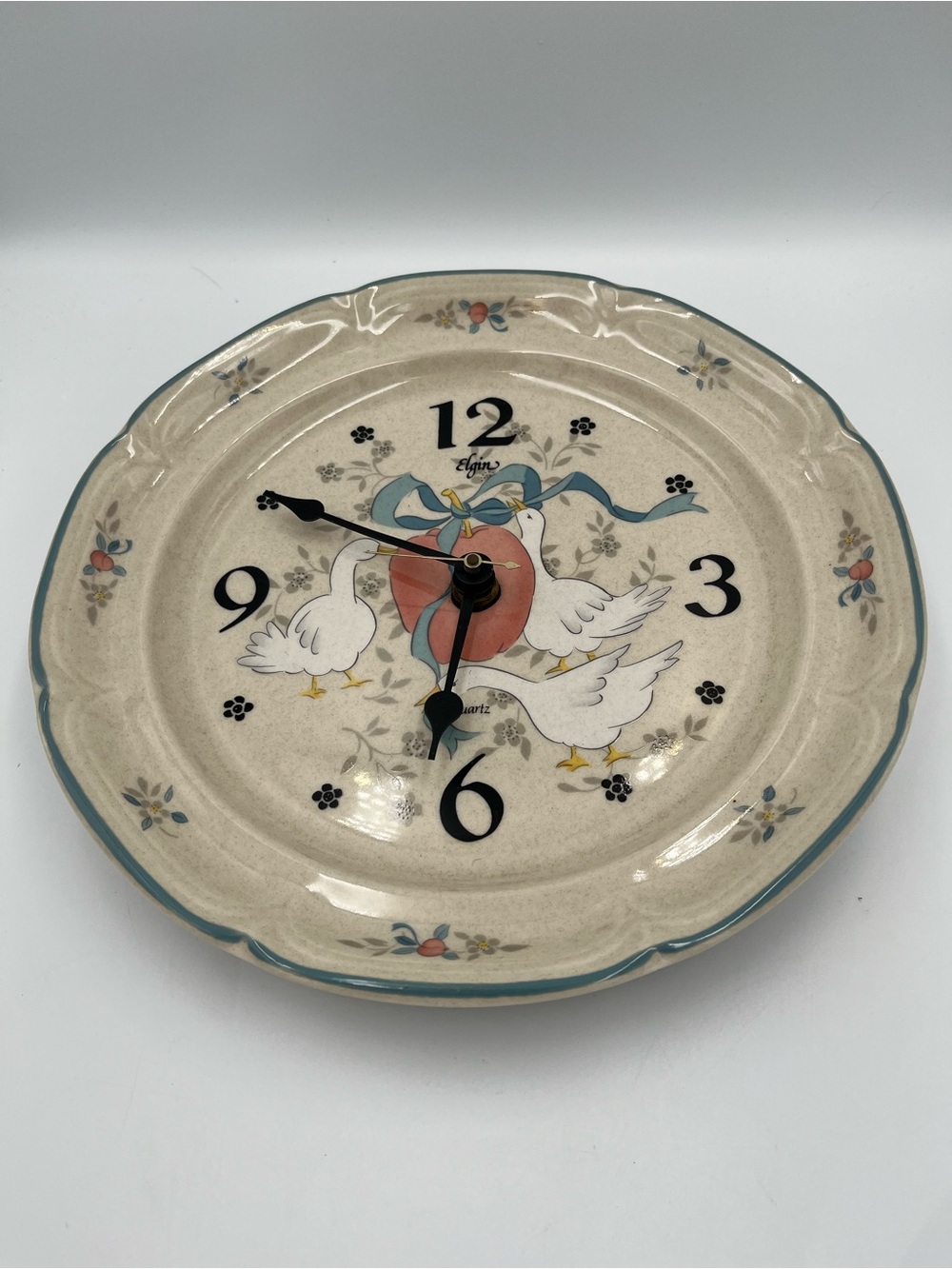 Marmalade Geese Wall Clock Plate 1980's VTG Country Cottage Core Elgin Works!